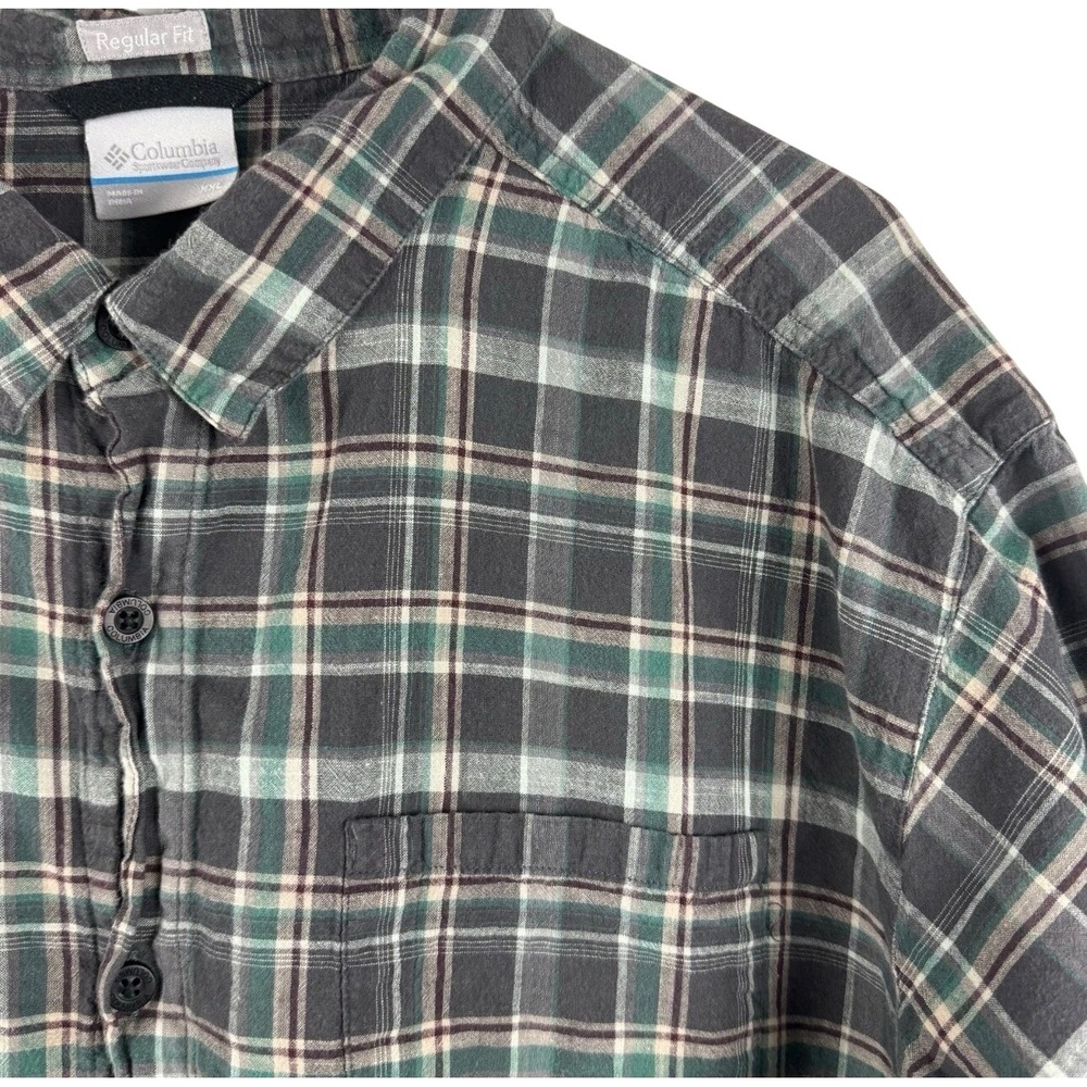 Columbia Button Down Shirt Mens XXL Grey Green Plaid Short Sleeve AM1238 Regular
